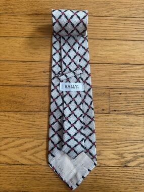 Bally Geometric Silk Tie in Black, White & Red Dot Accents